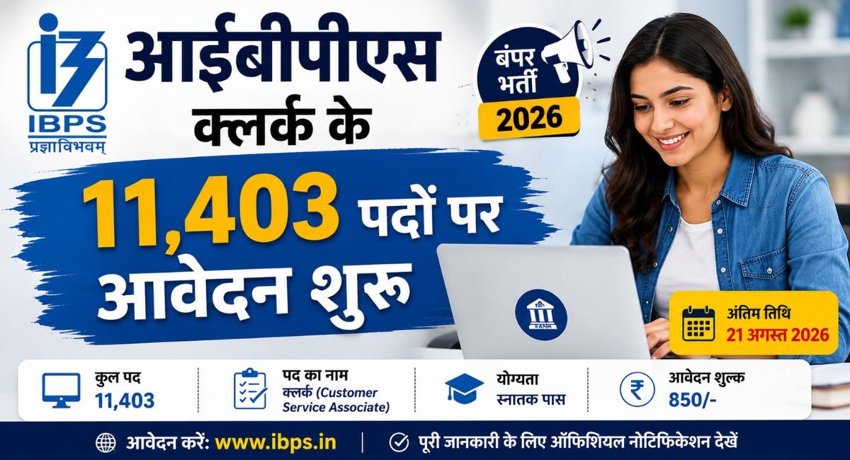 Applications open for 11,403 IBPS Clerk posts.